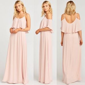 NWT Show Me Your Mumu Caitlin Ruffle Chiffon Maxi Dress in Dusty Blush | XS